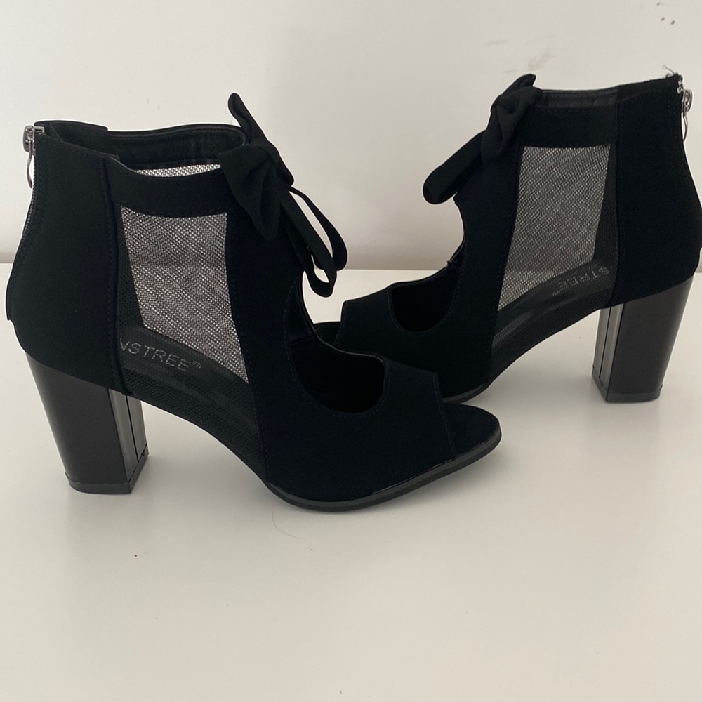 Bootie sandals. Faux suede size 8.  3” heel. Black